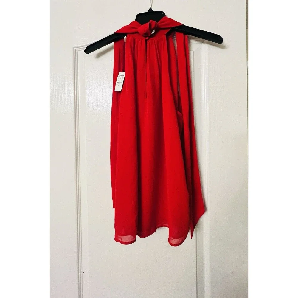Express Women’s Tie Neck Halter Sleeveless Top Size Medium Red - Picture 3 of 9